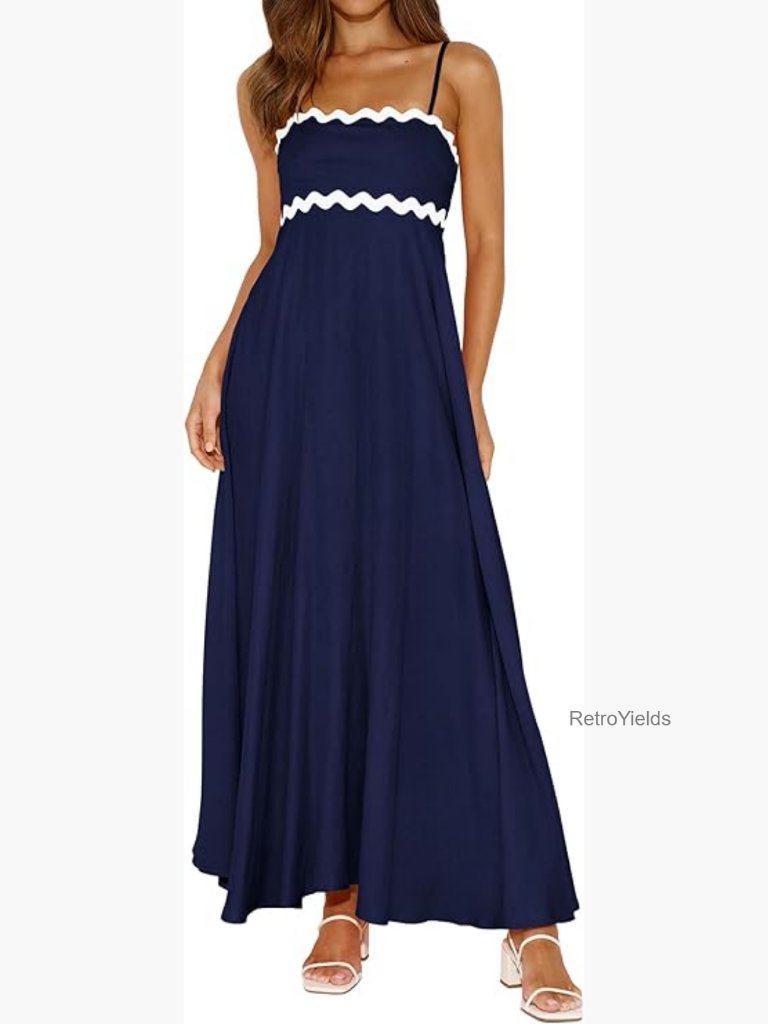 Sleeveless Smocked Maxi Dress With Pockets A-Line Flowy